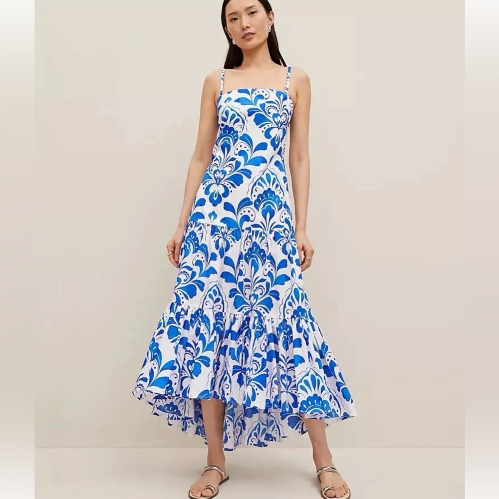 NWT $179 Ann Taylor petite tiled tiered strappy maxi dress sz 4P